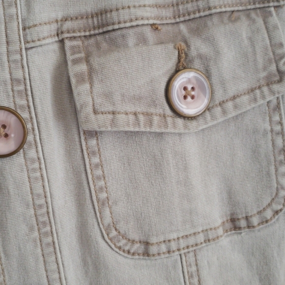 🍊Khaki distressed Stretch jean jacket S - Picture 7 of 7